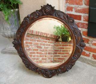 Antique English Carved OAK Pineapple ROUND Beveled Wall Mirror Black 