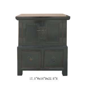  Black Chinese Solid Elm Wood Nightstand End Table Awk2048 
