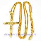   18K YELLOW GOLD GP JESUS CROSS PENDANT 23.6 NECKLACE SOLID FILL GEP