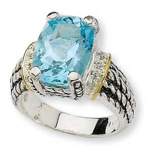  Sterling Silver and 14k 8.10ct Sky Blue Topaz Ring 