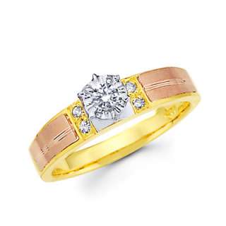 14k Tri Color Gold Engagement Wedding Diamond Ring Set  