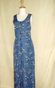 Blue floral print buttons down the front dress by Directives. Full 