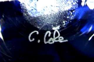 Signed C Cole Hand Blown Cobalt Art Glass Vase A 13  