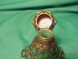 Antique Perfume Bottle (2) Green Opaline w Brass 19th C  