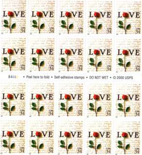 Love Letters 20 x 34 Cent US Stamps Scot 3497 NEW 2001  