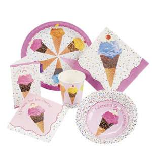 ICE CREAM PARTY plates cups invites napkins 64PC SET  