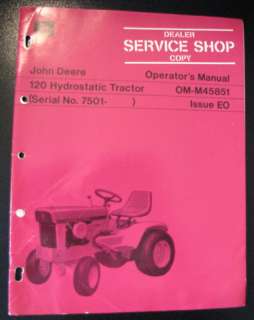 John Deere 120 Hydrostatic Tractor Operator Manual Orig  