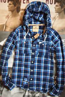 NWT HOLLISTER by Abercrombie SURFERS POINT Colorful Plaid Hooded Shirt