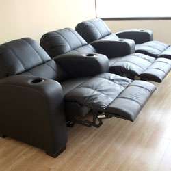 Black Leather 3 seat Recliner Home Theater Seating  