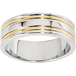 14k Gold Overlay Mens Double Rail Band (7 mm)  