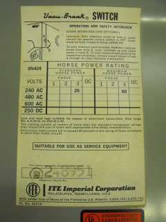 IMPERIAL CORP. HEAVY DUTY SAFETY SWITCH C# SN 424  
