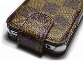 brown flip pu leather case for apple iphone 4g 4s
