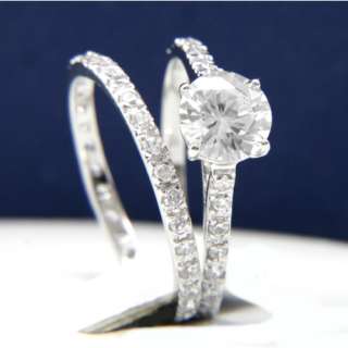 2pc Engagement Wedding Womens Band Ring 1.28 carat Round cut 925 