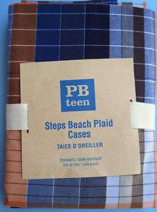   BARN ~ STEPS BEACH PLAID PILLOWCASES ~ SET OF 2 ~ BEDDING ~ PB TEEN