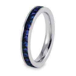   Steel Polished Dark Blue Cubic Zirconia Band Ring  