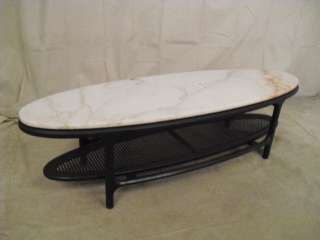 Marble Top Cane Shelf Oval Coffee Table (9173)*  