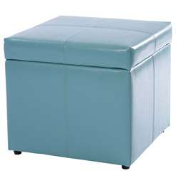 Square Teal Blue Cube Storage Ottoman  