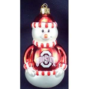 Ohio State Buckeyes Blown Glass Snowman Ornament  Sports 