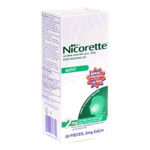  Nicorette Stop Smoking Aid, 2 mg, Mint, Gum, Bonus 50 
