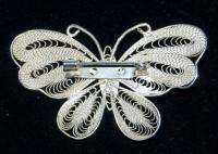 Vintage Silver Tone Rolled Wire Butterfly Brooch  