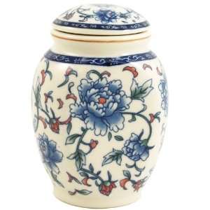  Asian Yixing Porcelain White Peonies Tea Canister