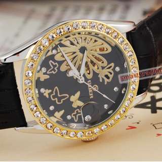 New Black N Golden Crystal Dial Carving Hollow Automatic Women Fashion 
