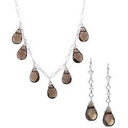 Charming Life Silver Smokey Quartz Briolette Necklace/ Earrings Set 