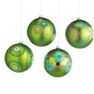  Large Green Patterned Christmas Ball Ornament Case Pack 4 