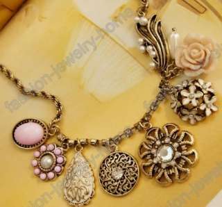 New Charming crystal coral charm flower rose Necklace  