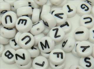 White /Black Round Alphabet Letter Charm Beads 6.9*3.6mm bsc9  