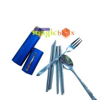 Stainless Steel Chopsticks Spoon Fork Set w/ Pen Holder  