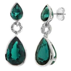 Sterling Silver Lab Created Emerald and Round Cubic Zirconia Earrings