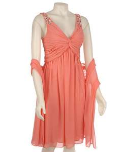 Patra Womens Coral Chiffon Twist Top Dress  