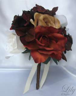 17pcs Wedding Bridal Bouquet Flower Bride Boutonniere Corsage FALL 