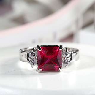 Xmas Gift Red Ruby Garnet White Gold GP Ladies Ring Fashion Jewelry NR 