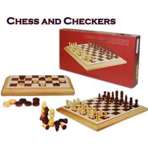  FOLDING INLAID NATURAL WOOD CHESS AND CHECKERS SET Toys & Games