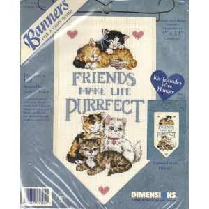  Purrfect Friends   8x13 Cross Stitch Banner Kit Office 