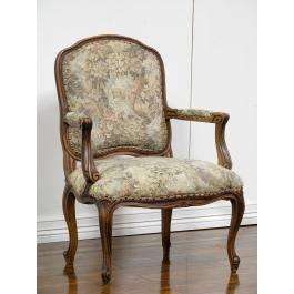 5512  FRENCH LOUIS XV ANTIQUE TAPESTRY ARM CHAIR  