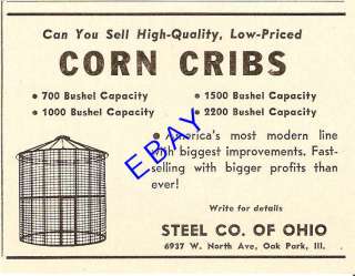 1957 STEEL CO OF OHIO CORN CRIB AD GRAINERY OAK PARK IL  