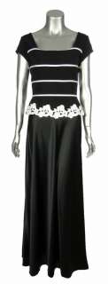 Km Collection Womens Black White Satin Long Cocktail Evening Gown 