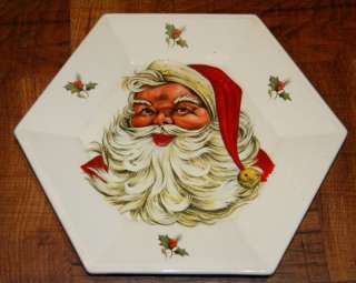 Vintage Ceramic SANTA CLAUS Christmas Hexagon Plate  