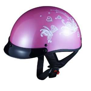    GLX Helmets Pink Butterfly Small Motorcycle Half Helmet Automotive