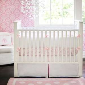  white pique crib bedding with pink trim