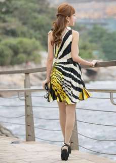   New Corea Sleeveless zebra stripe Pleate silk Dress Women N8333  