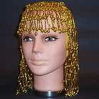 Egyptian Headpiece Cleopatra Gold Beaded Halloween Costume Wig Hat 