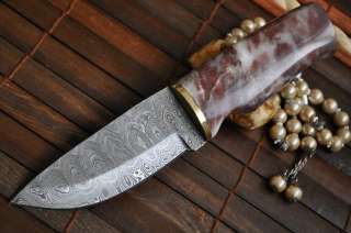   DAMASCUS HUNTING KNIFE & SHEATH PERKINS ENGLISH HANDMADE KNIVES  