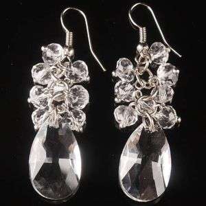 White Crystal Glass Drop Faceted Bead Dangle Earring 1 Pair  