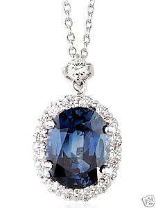 Blue Sapphire Diamond Pendant Necklace 18K White Gold  
