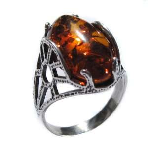   Honey Amber and Sterling Silver Oval Ring Ian & Valeri Co. Jewelry