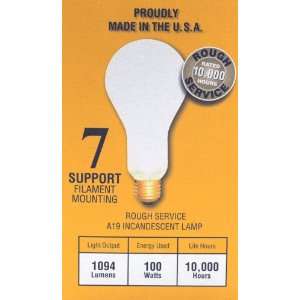   100 Watt Rough Service Frost A19 Light Bulb. 10,000 Hours Life 1094